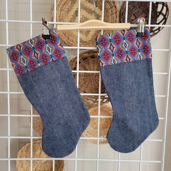 Southwestern Western Denim Christmas Stockings - Picture 2 of 4